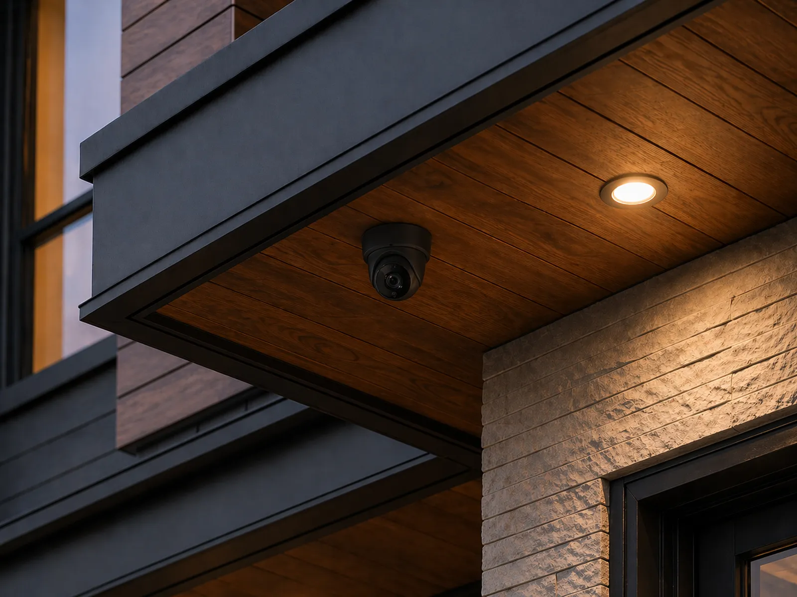 A security camera under the soffit