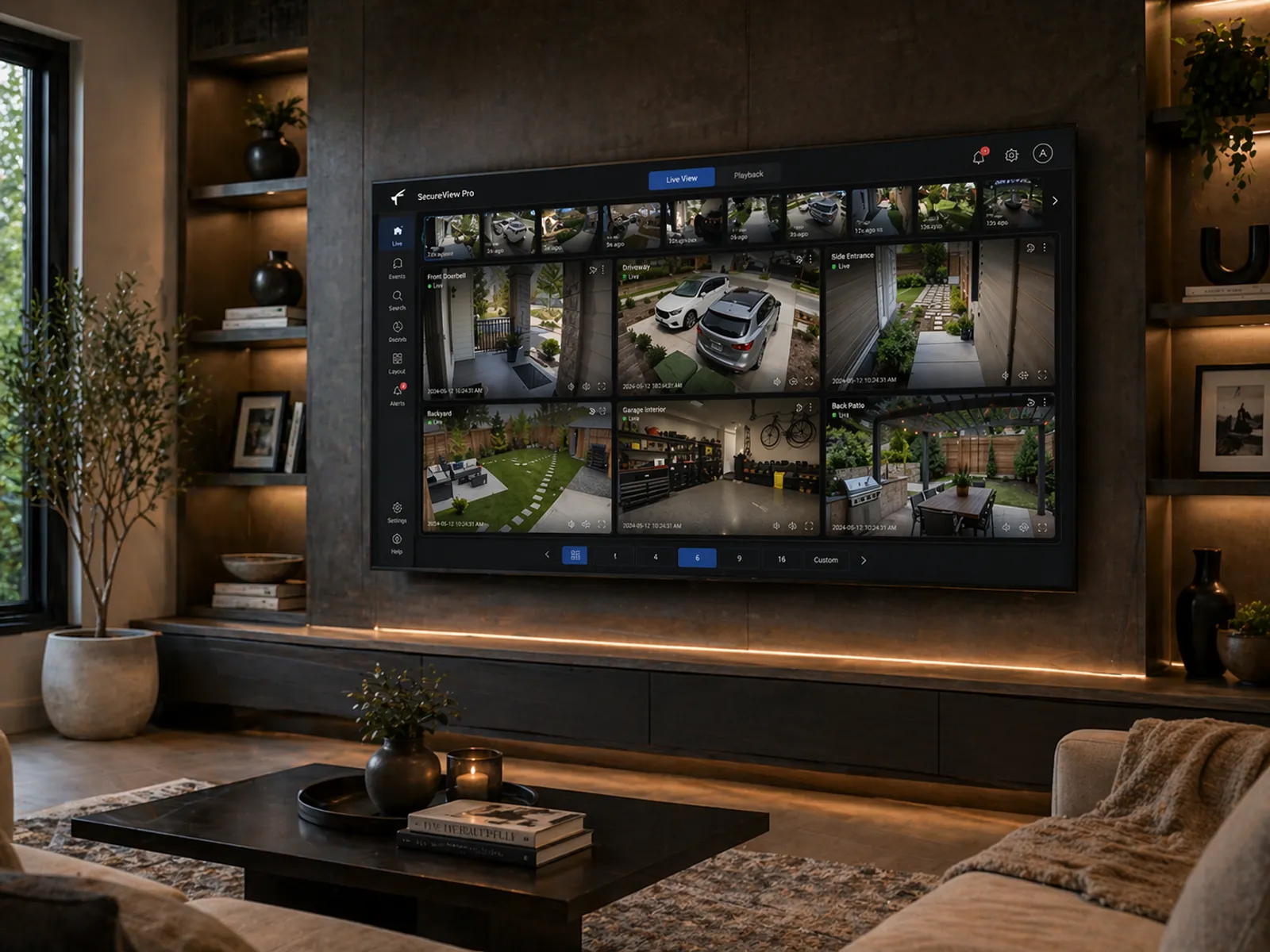 Camera views on a living room TV