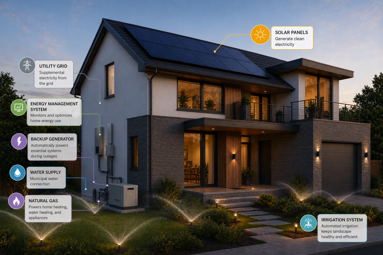 A home's energy systems labelled