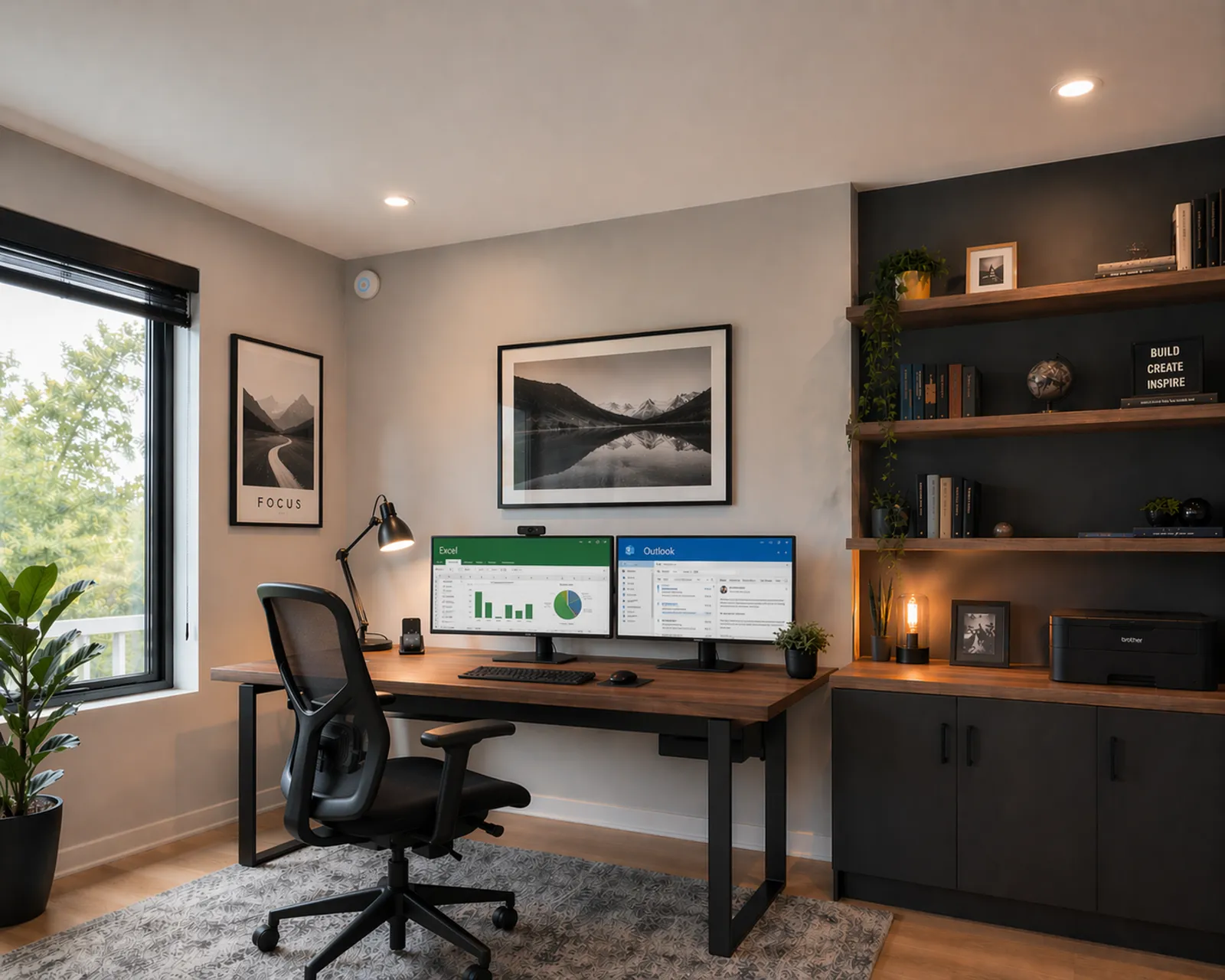 A home office with wired networking